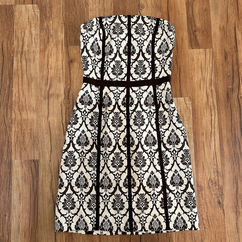 EUC Tracy Reese Strapless Damask Print Silk Dress, US 4